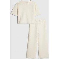 River Island Older Girls Floral Texture Top And Joggers Set - Beige