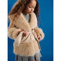 River Island Older Girls Faux Fur Wrap Coat - Cream