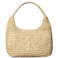 Calvin Klein Bold Ck Raffia Large Shoulder Bag - Beige