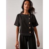 The Very Collection Contrast Stitch Button Up Top - Black