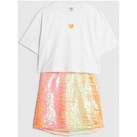 River Island Older Girls Sequin Skirt Set - White