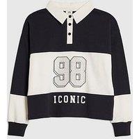 River Island Older Girls Stripe Diamante 98 Polo Shirt - Black