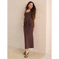 Michelle Keegan Tie Detail Midaxi Dress - Brown