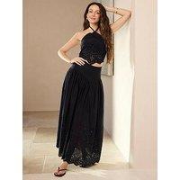 Michelle Keegan Cutwork Midaxi Skirt - Black