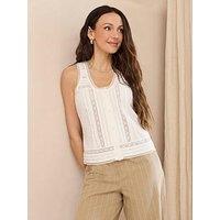 Michelle Keegan Pintuck Lace Tank Top - Ivory