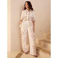 Michelle Keegan Embroidered Straight Leg Co Ord Trouser - Ivory