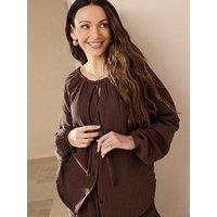 Michelle Keegan Crinkle Cotton Co-Ord Blouse - Brown
