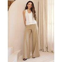 Michelle Keegan Linen Blend Pinstripe Trouser - Beige