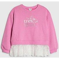 River Island Older Girls Tres Chic Lace Hem Sweatshirt - Pink