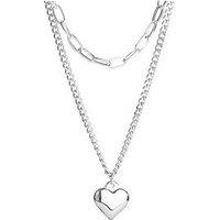 The Love Collection Stainless Steel Layered Heart Link Necklace