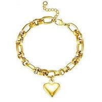 The Love Collection Gold Plated Stainless Steel Heart Charm Link Bracelet