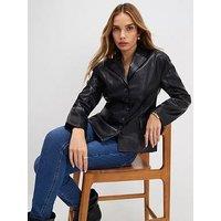 River Island Fitted Faux Leather Blazer - Black