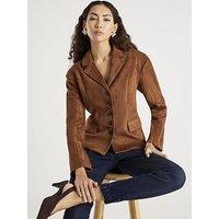 River Island Fitted Faux Suede Blazer - Brown