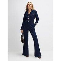 River Island Wide Leg Denim Jumpsuit - Blue