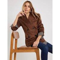 River Island Collarless Suedette Blazer - Brown