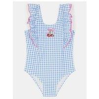 Accessorize Girls Gingham Cherry Swimsuit - Blue