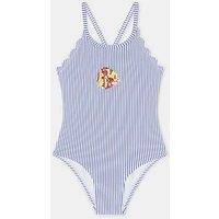 Accessorize Girls Embroidered Stripe Swimsuit - Blue