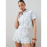 The Very Collection Floral Embroidered Shirt Co-Ord - White