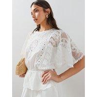 The Very Collection Lace Embroidered Peplum Blouse - White