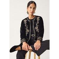 Monsoon Heather Embellished Velvet Jacket - Black