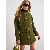 River Island Boucle Button Front Skirt - Green