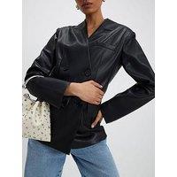 River Island Collarless Pu Double Breasted Blazer - Black