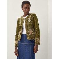 Monsoon Magda Velvet Embroidered Jacket - Green