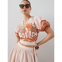 The Very Collection Tropical Print Wrap Tie Co-Ord Blouse - Orange