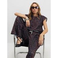 River Island Leopard Print Tie Side Bubble Hem Top - Black