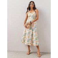 The Very Collection Ibiza Printed Linen Mix Strappy Midaxi Dress - Print