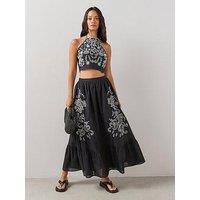 The Very Collection Embroidered Detail Midi Skirt Co-Ord - Black