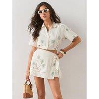 The Very Collection Embellished Palm Short Sleeve Co-Ord Shirt - Cream