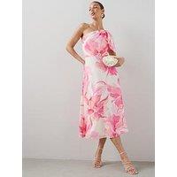 The Very Collection Printed One Shoulder Frill Detail Midi Dress - Print
