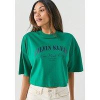 Calvin Klein Jeans Short Sleeve Cropped Boxy T-Shirt - Green