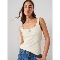 Calvin Klein Jeans Striped Scoop Neck Ribbed Tank Top - White