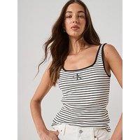 Calvin Klein Jeans Striped Scoop Neck Ribbed Tank Top - Black