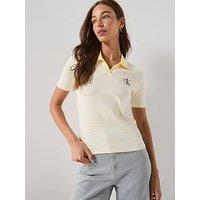 Calvin Klein Jeans Monologo Rib Polo Top - White/Yellow
