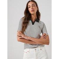 Calvin Klein Jeans Striped Monologo Rib Polo Top - Black