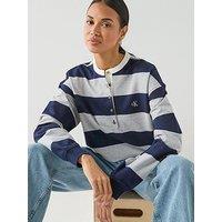 Calvin Klein Jeans Long Sleeve Varsity Striped Henley Top - Blue