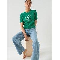Calvin Klein Jeans Logo Short Sleeve Knitted Top - Green