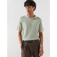 Selected Mattis Linen Blend Open Collar Polo Shirt - Light Green