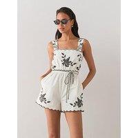 The Very Collection Embroidered Scallop Edge Playsuit - Cream