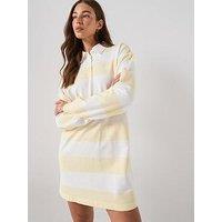 Calvin Klein Jeans Long Sleeve Varsity Stripe Mini Polo Dress - White