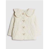 River Island Mini Girls Bow Quilted Collar Jacket - Cream