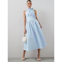 The Very Collection High Neck Pleat Detail Sleeveless Midaxi Dress - Blue