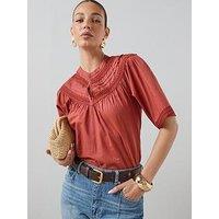 The Very Collection Lace Detail Short Sleeve Blouse - Rust