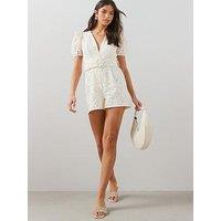 The Very Collection Belted Frill Detail Broderie Playsuit - White