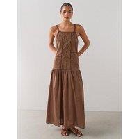 The Very Collection Embroidered Detail Dropped Waist Midaxi Dress - Brown