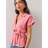 The Very Collection Linen Tie Waist Shirt Co-Ord - Coral