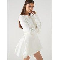 Six Stories Puff Hem Mini Dress - Soft White